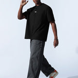 crew neck collar oversized Cotton Black T-shirt