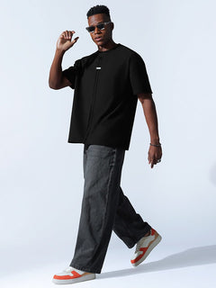 crew neck collar oversized Cotton Black T-shirt