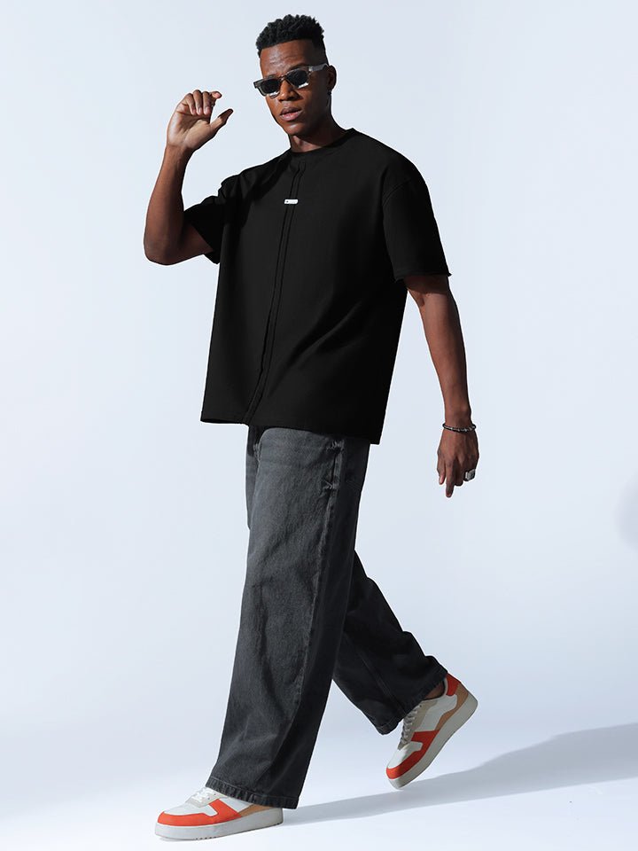 crew neck collar oversized Cotton Black T-shirt