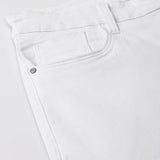 White Knitted Denim Cotton Shorts - Verve