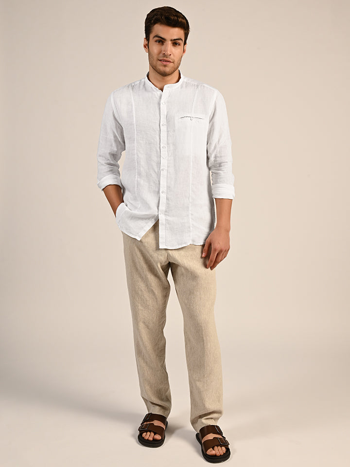 100% Pure Linen Mandarin Shirt - Aspire