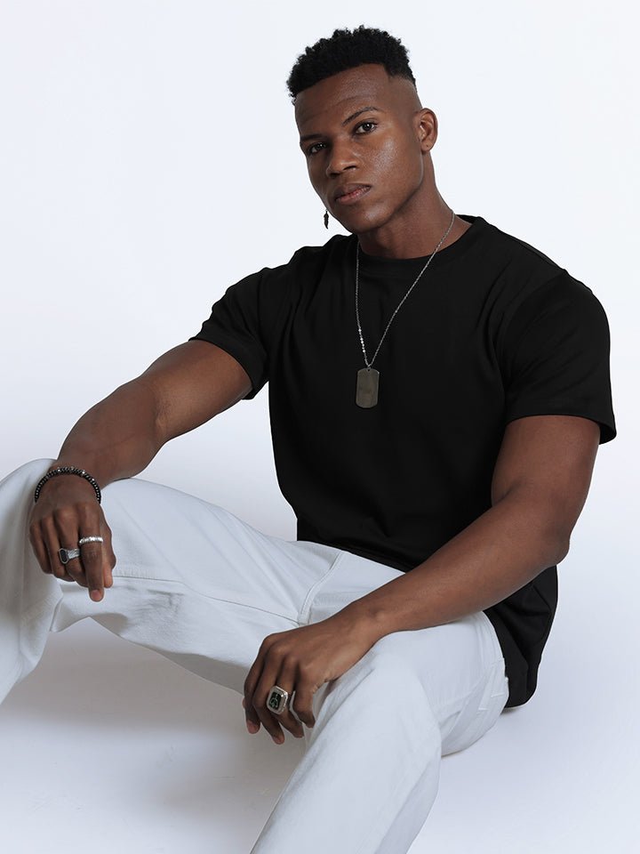 crew neck collar Black & White cotton Tshirt Fadeout 