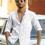 Linen white mandarin collar full sleeve shirt - Aspire