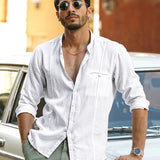 Mandarin Collar 100% Linen Shirt - Aspire