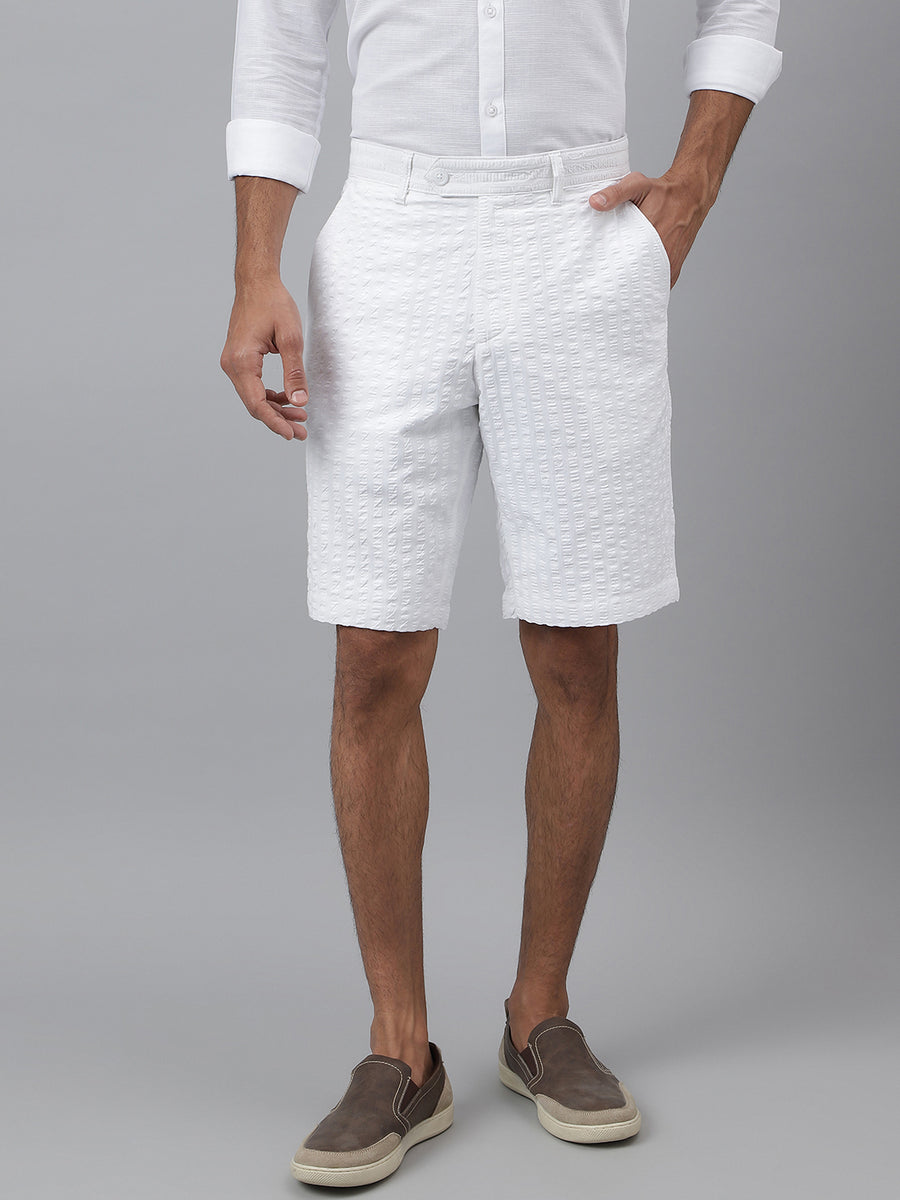 100% Cotton White Seersucker Shorts - Contrails