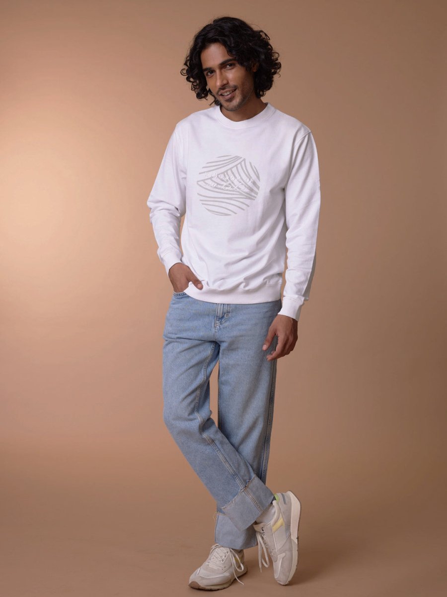 White Full-Sleeve Cotton Crew Neck T-Shirt - Emblem