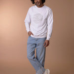 White Full-Sleeve Cotton Crew Neck T-Shirt - Emblem