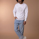 White Full-Sleeve Cotton Crew Neck T-Shirt - Emblem