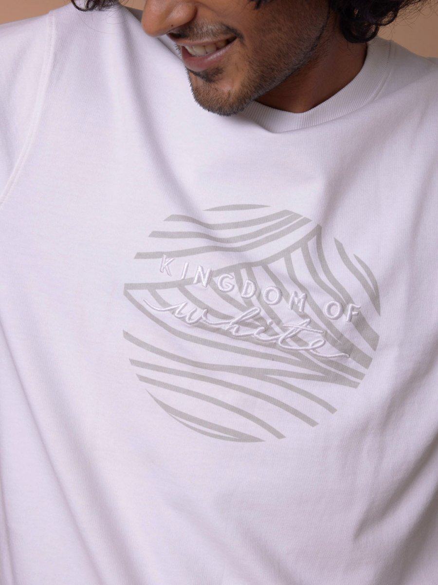 White Full-Sleeve Cotton Crew Neck T-Shirt - Emblem