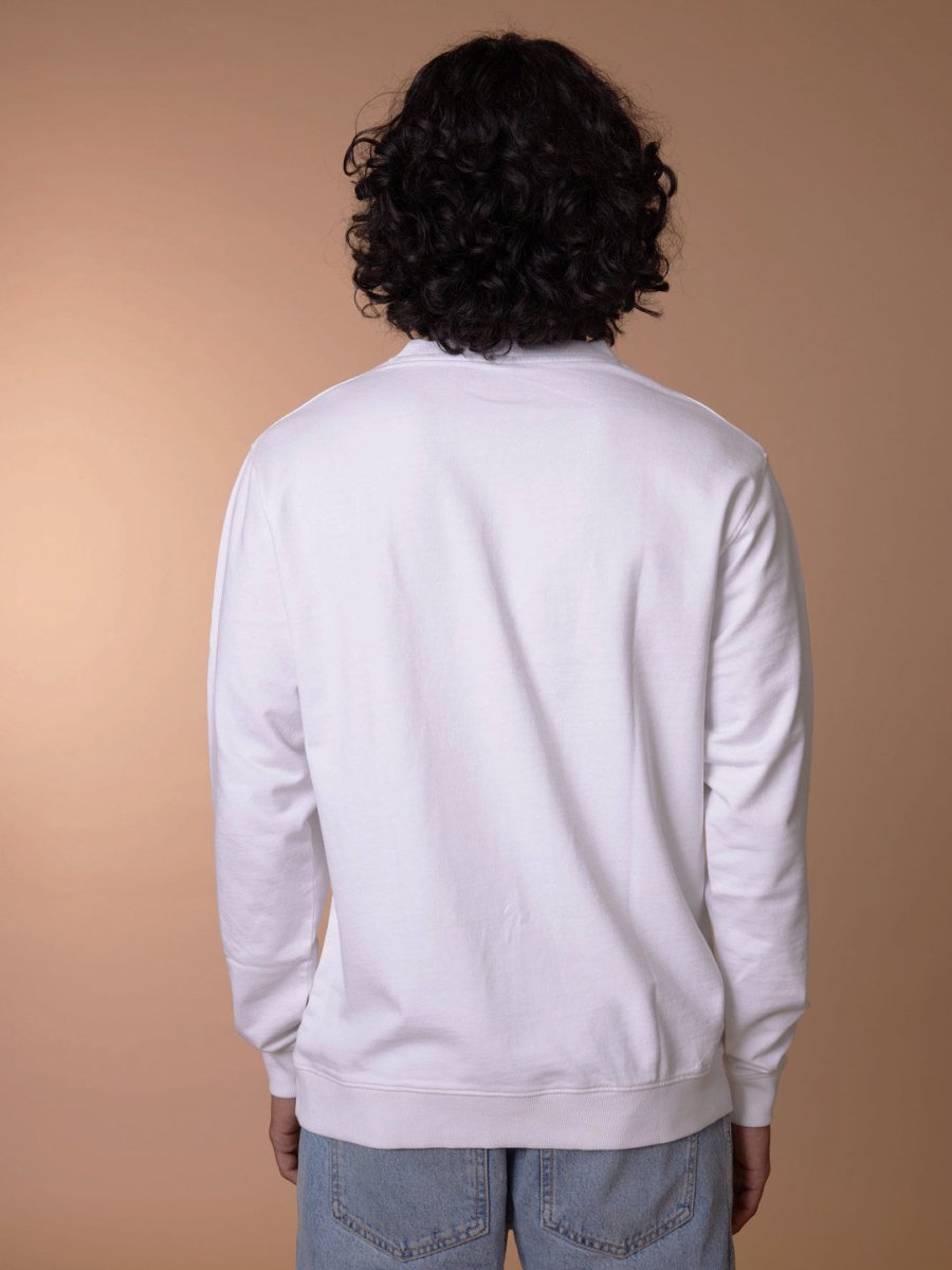 White Full-Sleeve Cotton Crew Neck T-Shirt - Emblem
