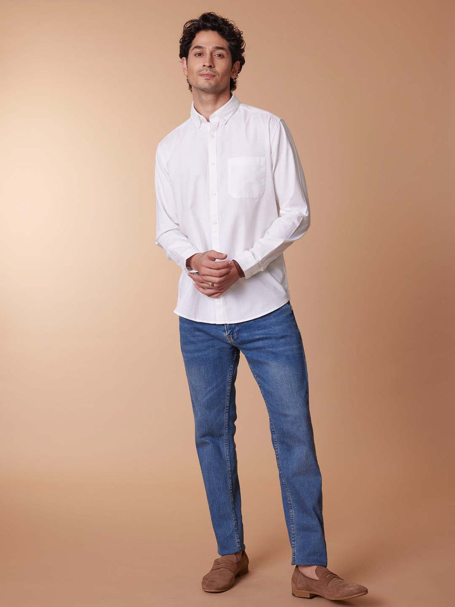 Buttondown Collar Grainy Oxford White Shirt - Replay ( Pack of 2)
