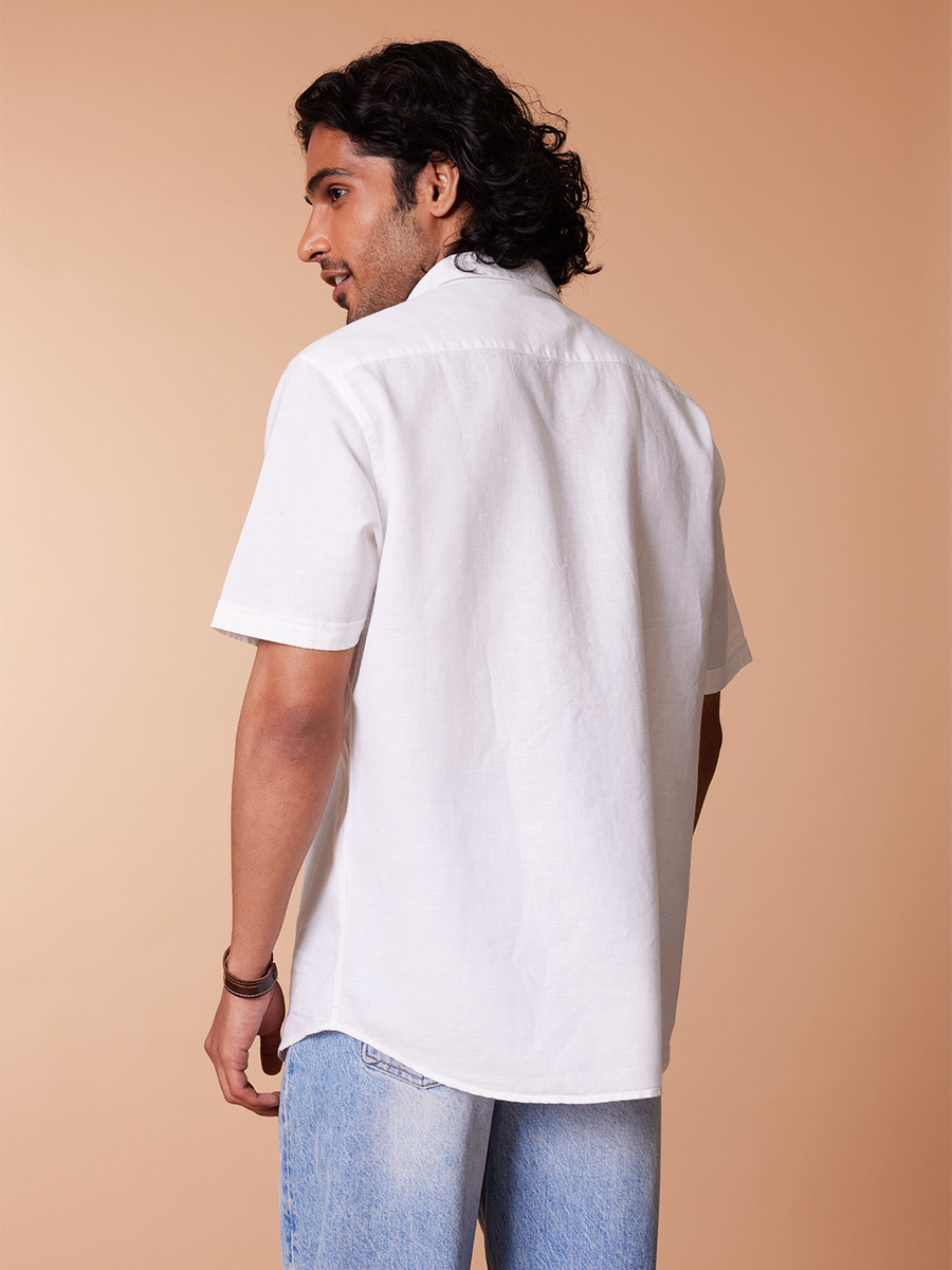 Half Sleeve Cotton Linen White Shirt - Sojourn