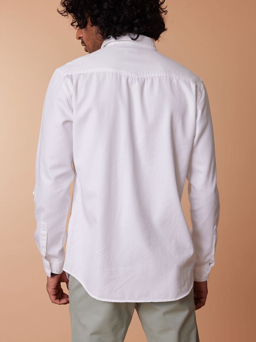 Double Flap Pocket Cotton White Shirt - Zeal