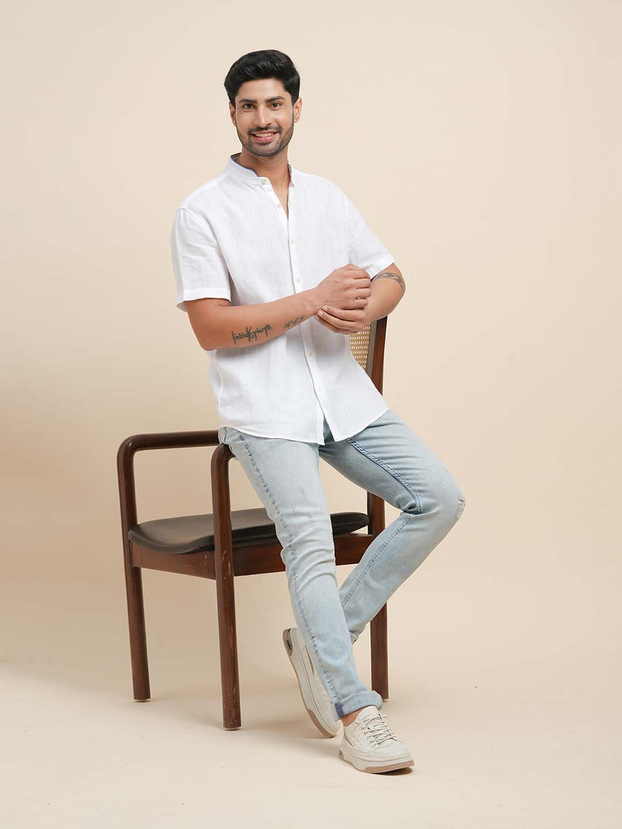 Spanish Collar Pure Linen White Shirt - Relajarse