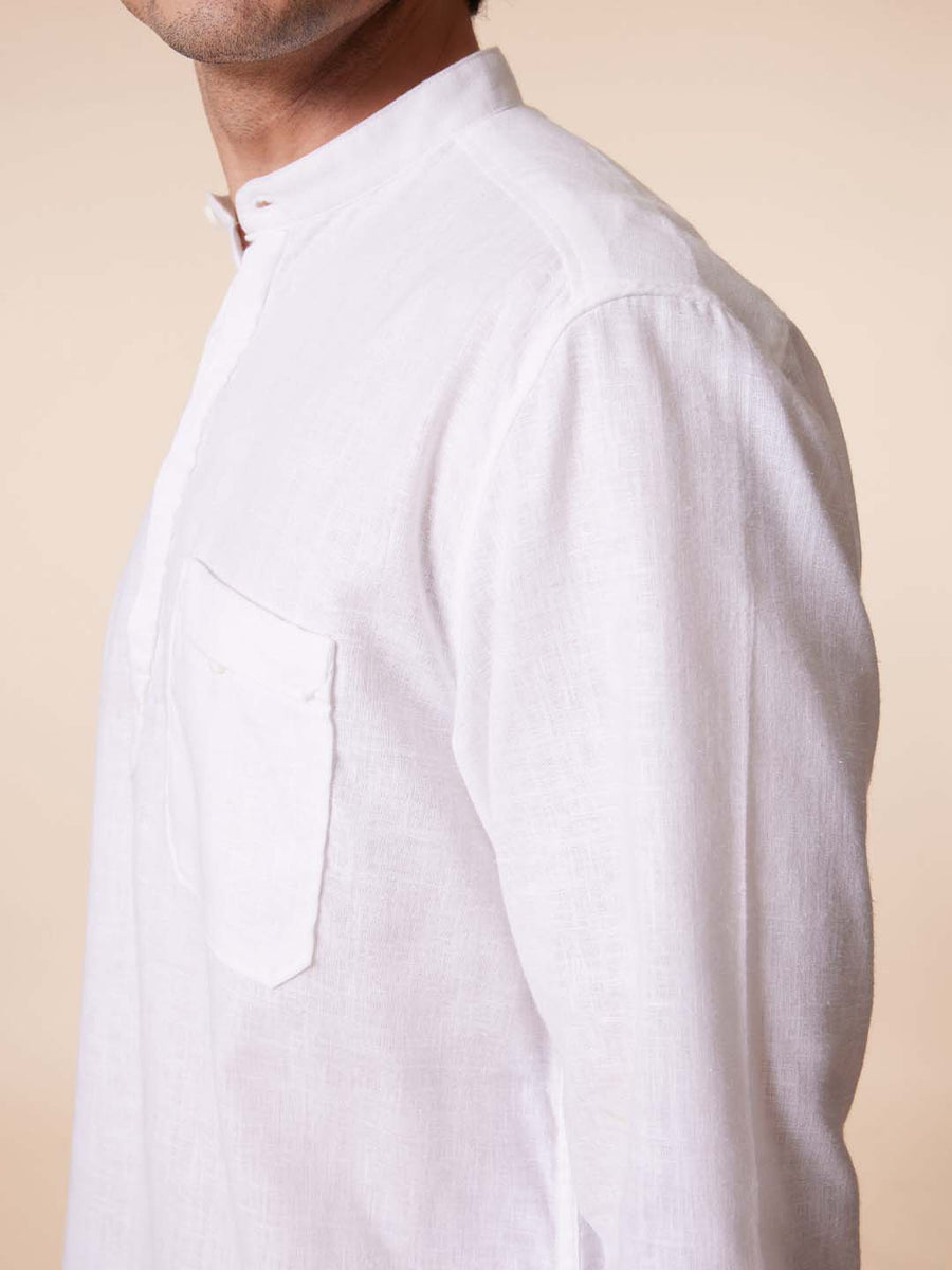 Patch Pocket Kurta Style White Shirt - Root In
