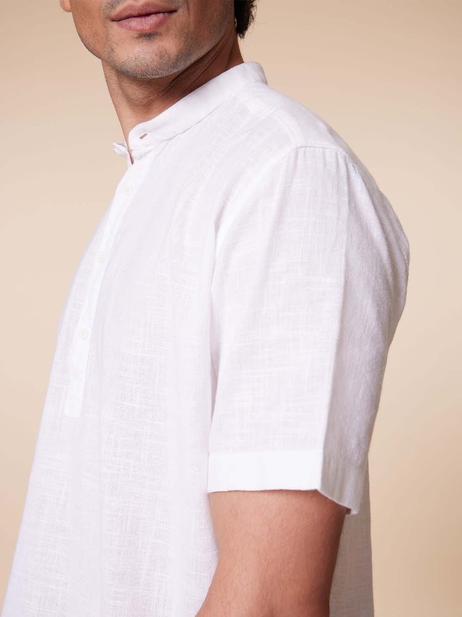 Mandarin Collar Pure Cotton White Shirt - Ethno