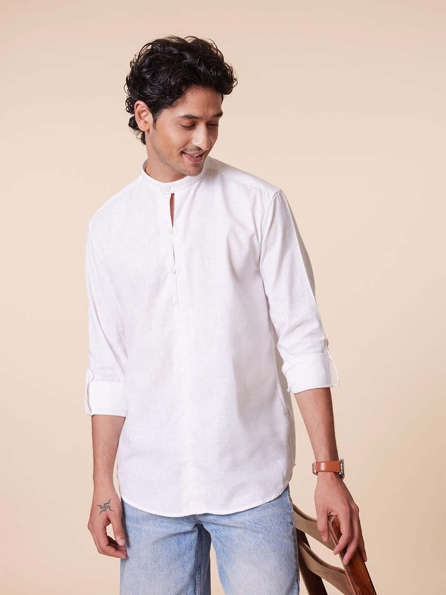 Loop-Style Placket White Shirt - Vistrit