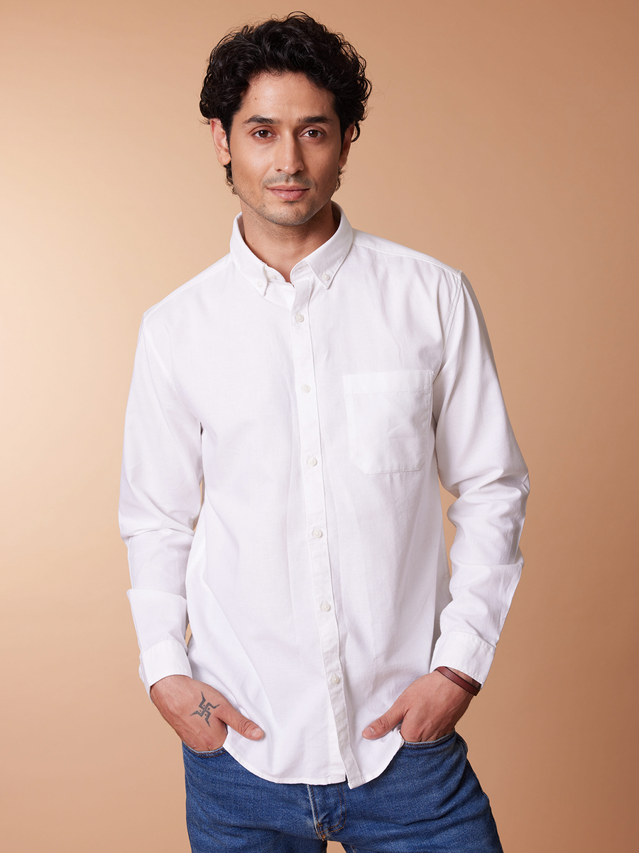 Buttondown Collar Grainy Oxford White Shirt - Replay ( Pack of 2)
