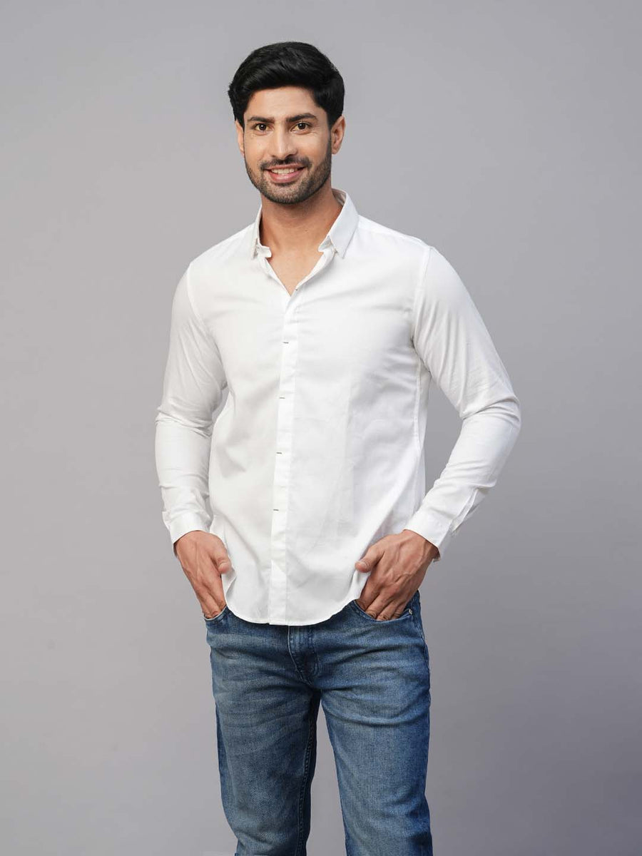 Contrast Bartack Premium Satin White Shirt - Piaro