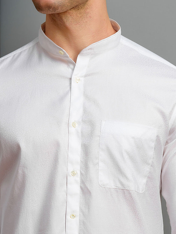 Double Cuff Jaquard Cotton White Shirt - Sabbatum