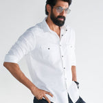 Caravan - Rana's White Cotton Twill Contrast Button Shirt
