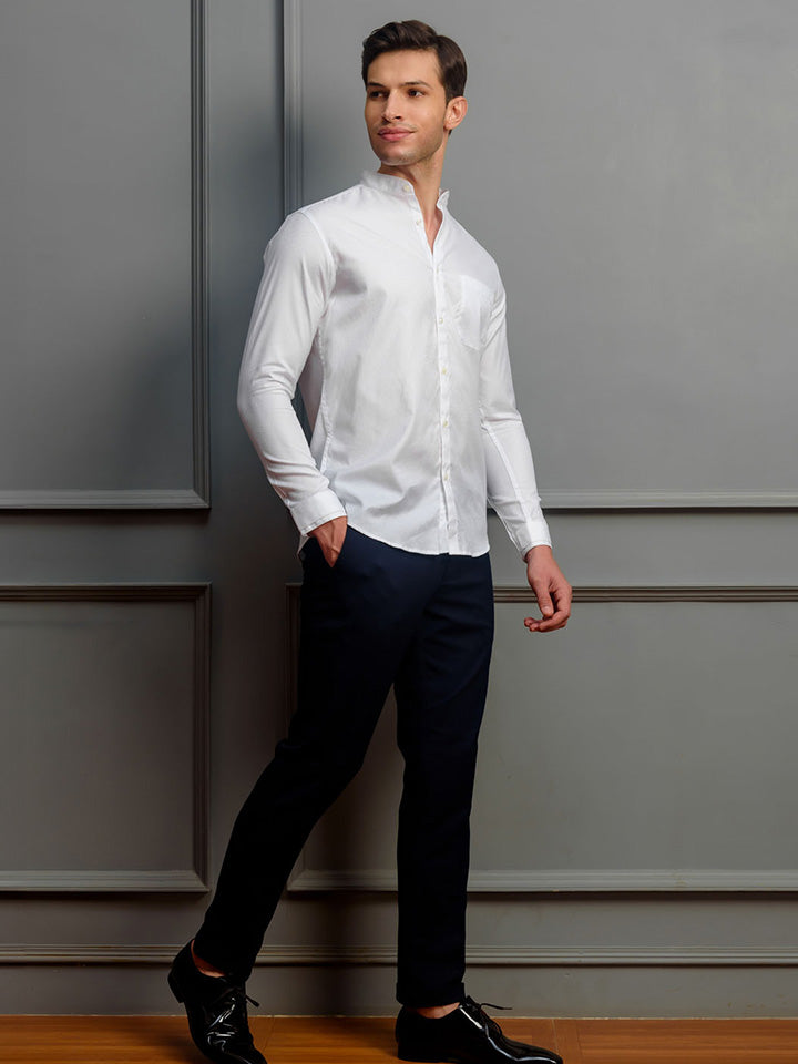 Double Cuff Jaquard Cotton White Shirt - Sabbatum