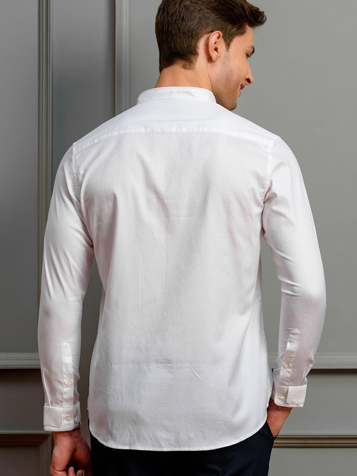 Double Cuff Jaquard Cotton White Shirt - Sabbatum