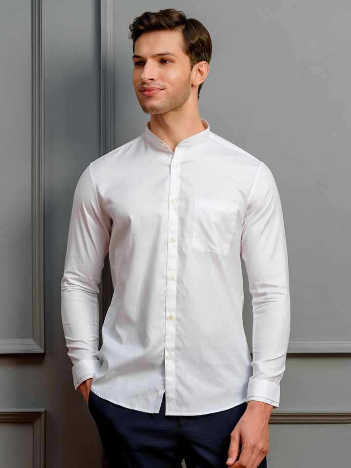 Double Cuff Jaquard Cotton White Shirt - Sabbatum