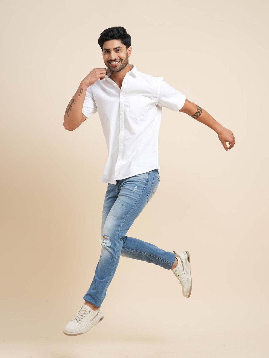 Buttondown Collar Cotton Oxford White Shirt - Day Off