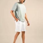 White Elasticated Cotton Blend Shorts - Shuffle