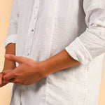Linen white mandarin collar full sleeve shirt - Aspire
