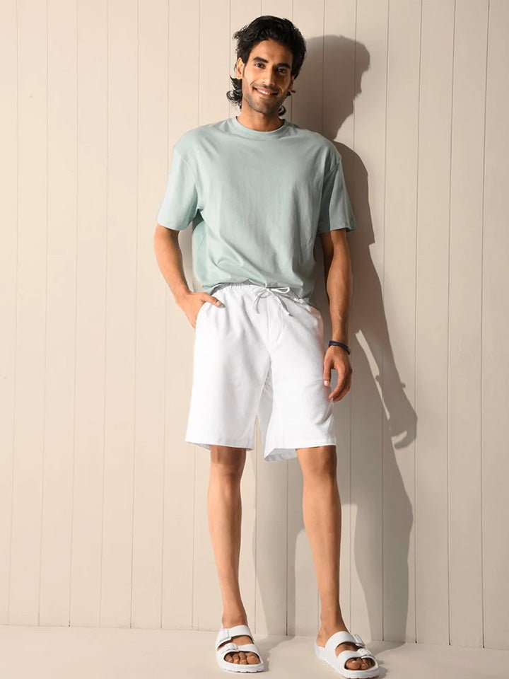 White Elasticated Cotton Blend Shorts - Shuffle