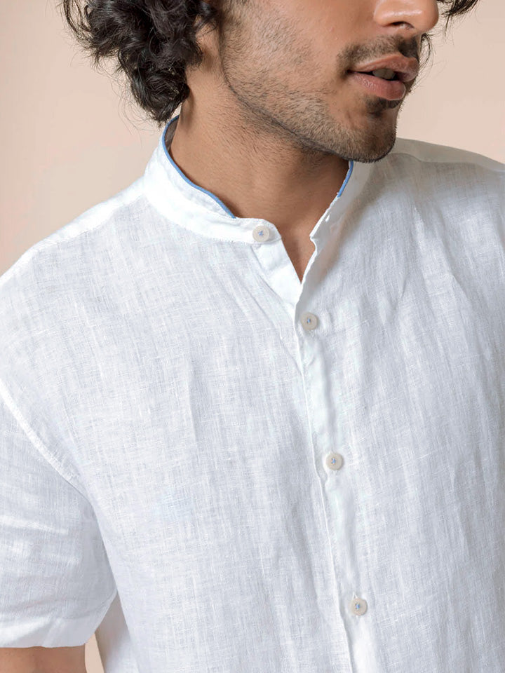 100% Linen Shirt Mandarin Collar Shirt - Relajarse