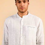 Linen white mandarin collar full sleeve shirt - Aspire