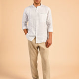 Mandarin Collar 100% Linen Shirt - Aspire