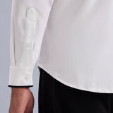 Contrast-Piping Cotton Satin Stretch White Party Shirt - Midnite