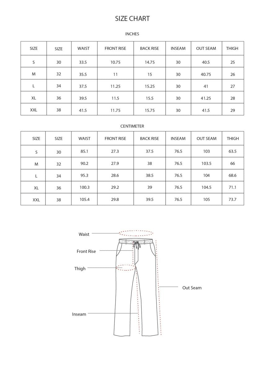 Size chart for Inches