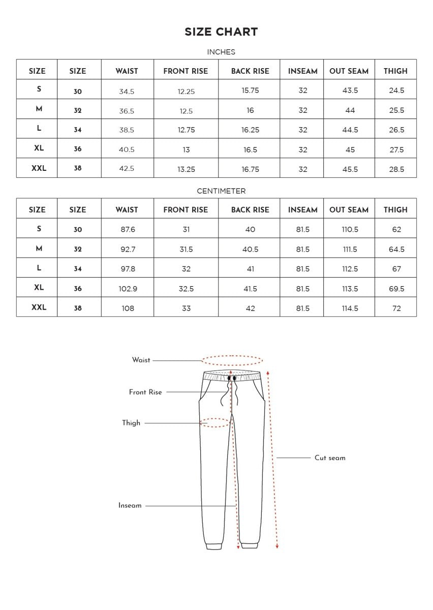 Size chart for Inches