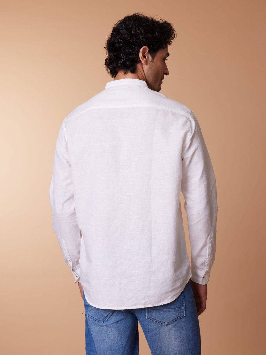 Flap Pocket Cotton Linen White Kurta - Flape