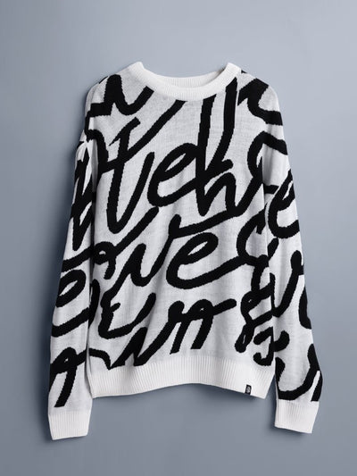 Cascade White Jacquard Knit Oversized Sweater