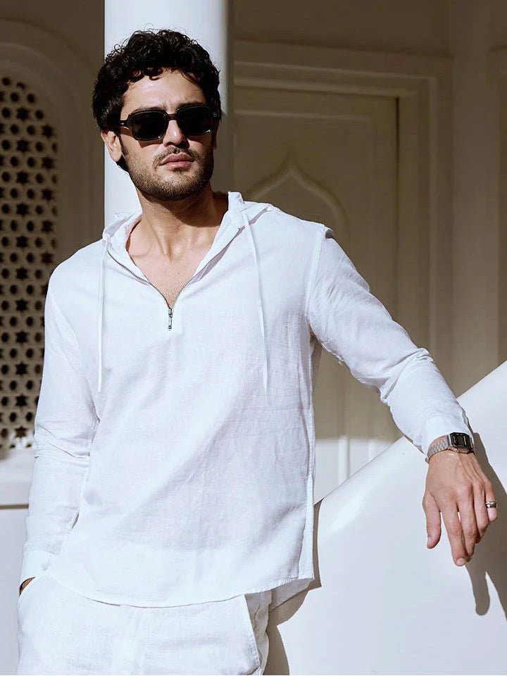 Linen Hoodie Zipper Shirt - Cocoon 