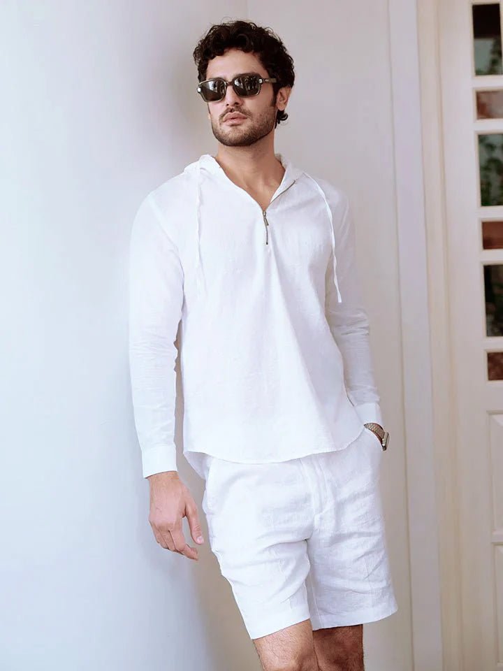 Linen Hoodie Zipper Shirt - Cocoon 