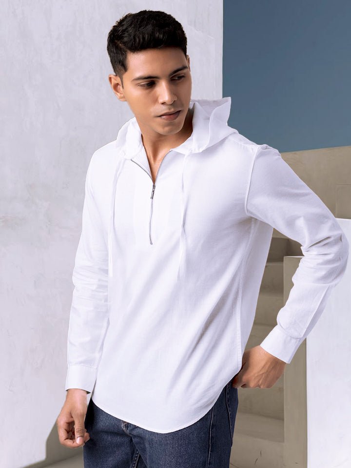 Linen Hoodie Zipper Shirt - Cocoon 