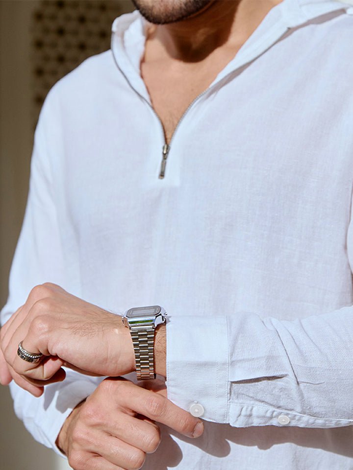 Linen Hoodie Zipper Shirt - Cocoon 