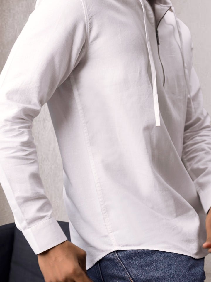 Linen Hoodie Zipper Shirt - Cocoon 