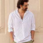 Cocoon White Linen Blend Hooded Zipper Shirt