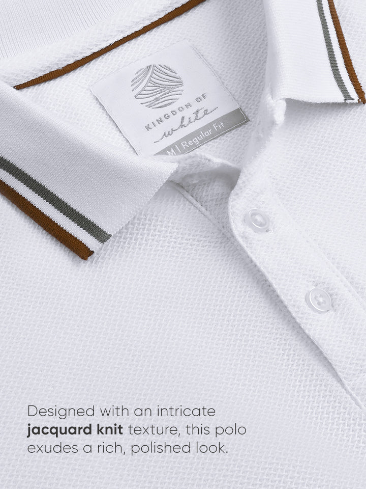 White Knitted Cotton Polo T-Shirt - Stallion 