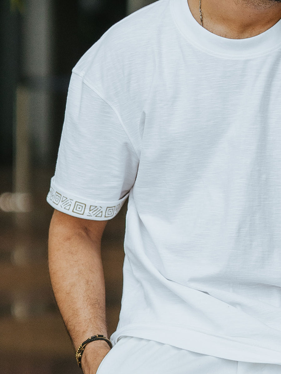 Oversized Printed Sleeve White T-Shirt - Aura