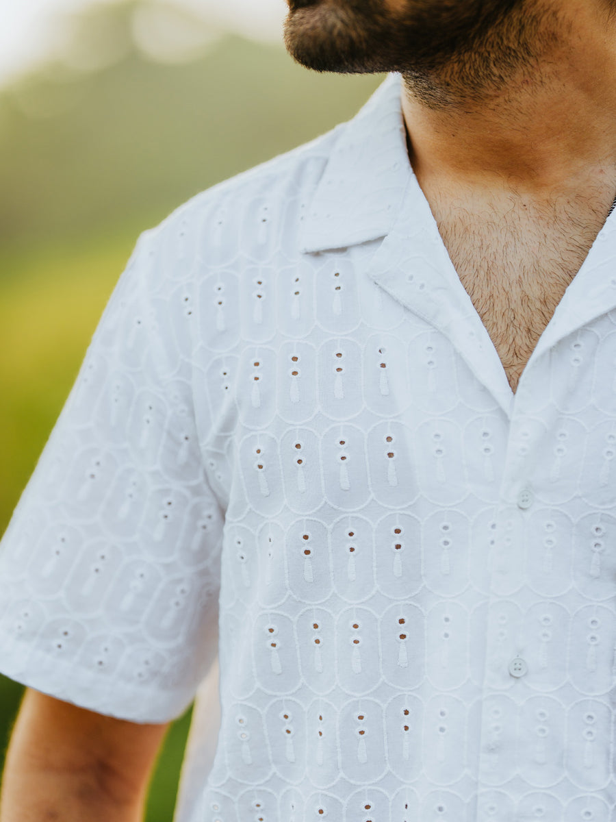 Pure Cotton Embroidered White Shirt for Men - Retreat