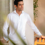 White Cotton Crew-Neck Zipper Sweatshirt - Summit